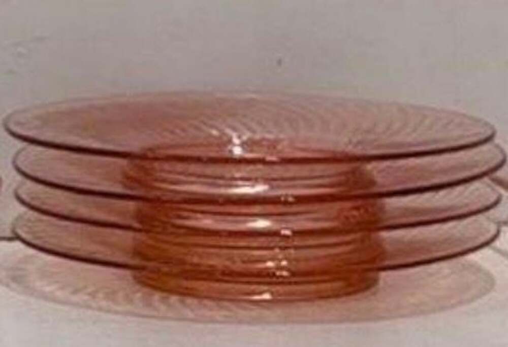 Imperial Glass Pink Depression Swirl Footed Luncheon Plates Set Of 4